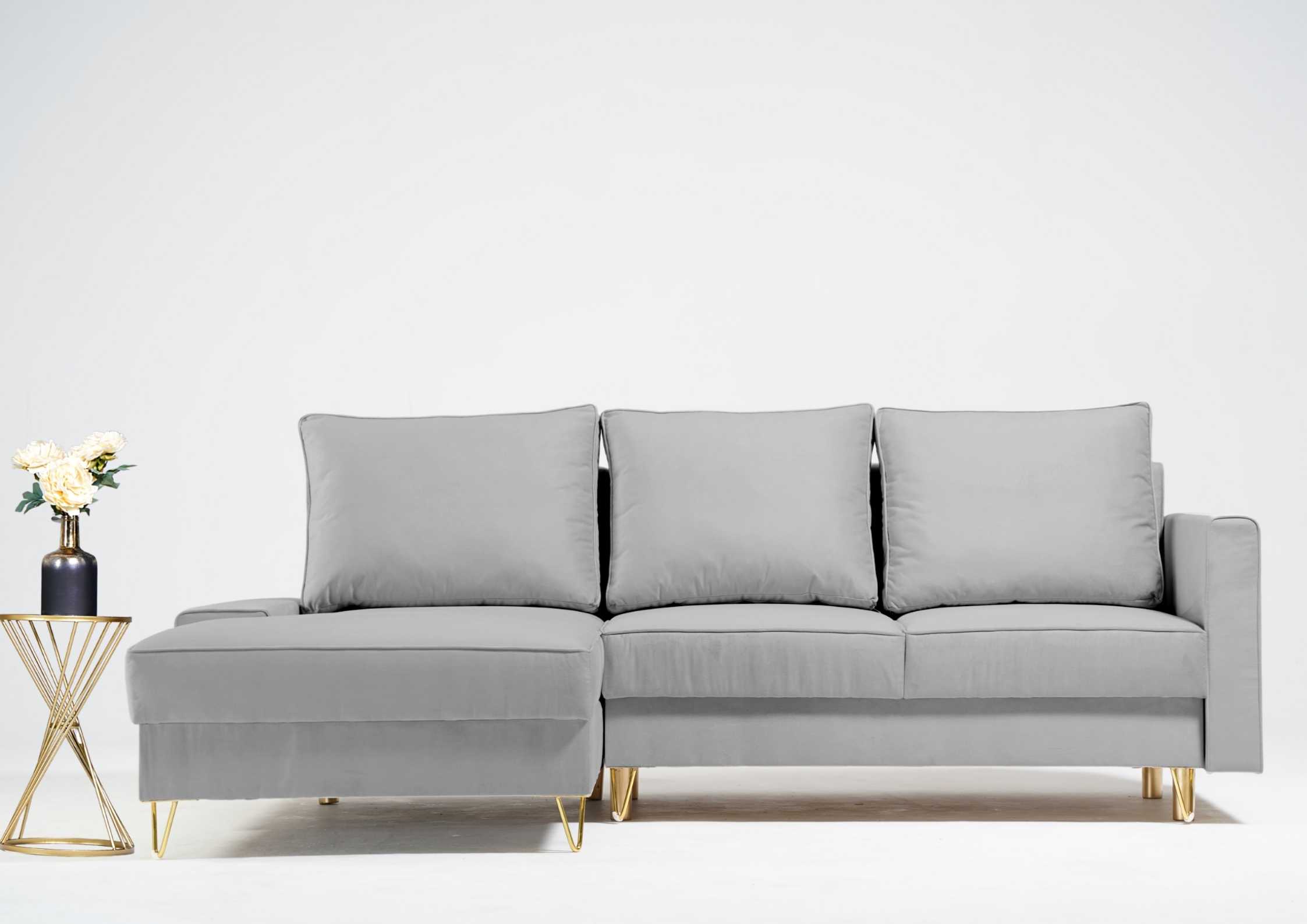 Szary narożnik na złotych nogach